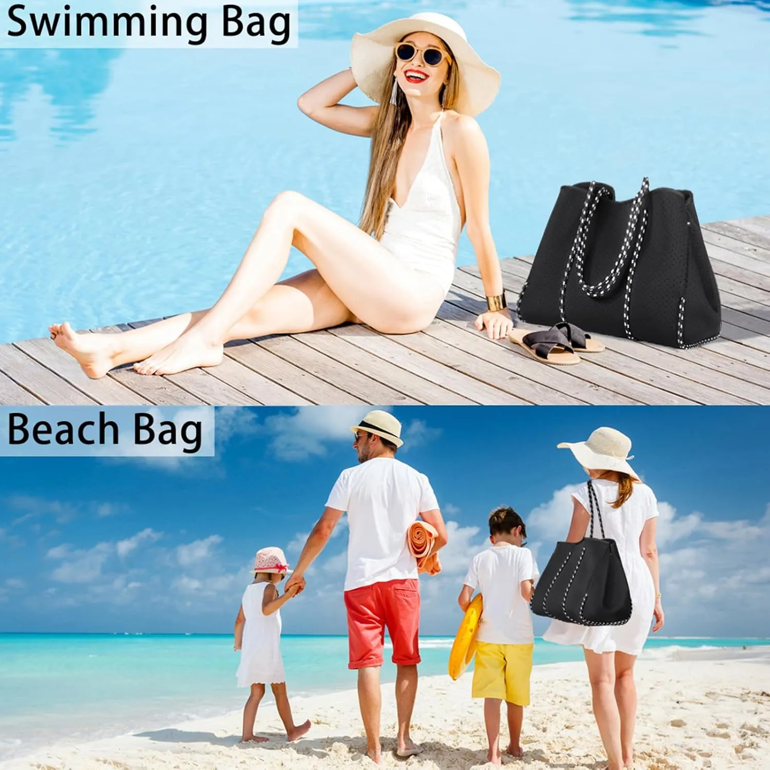 IBFUN Neoprene Bag, Large Multipurpose Beach Bag Neoprene Tote Bag with Inner Pocket for Women/Pool