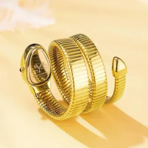 Iced Out Snake Bracelet Fashion Women's Watch Gold Steel Wrapped Strap Quartz Watches Women Casual Ladies Wristwatch