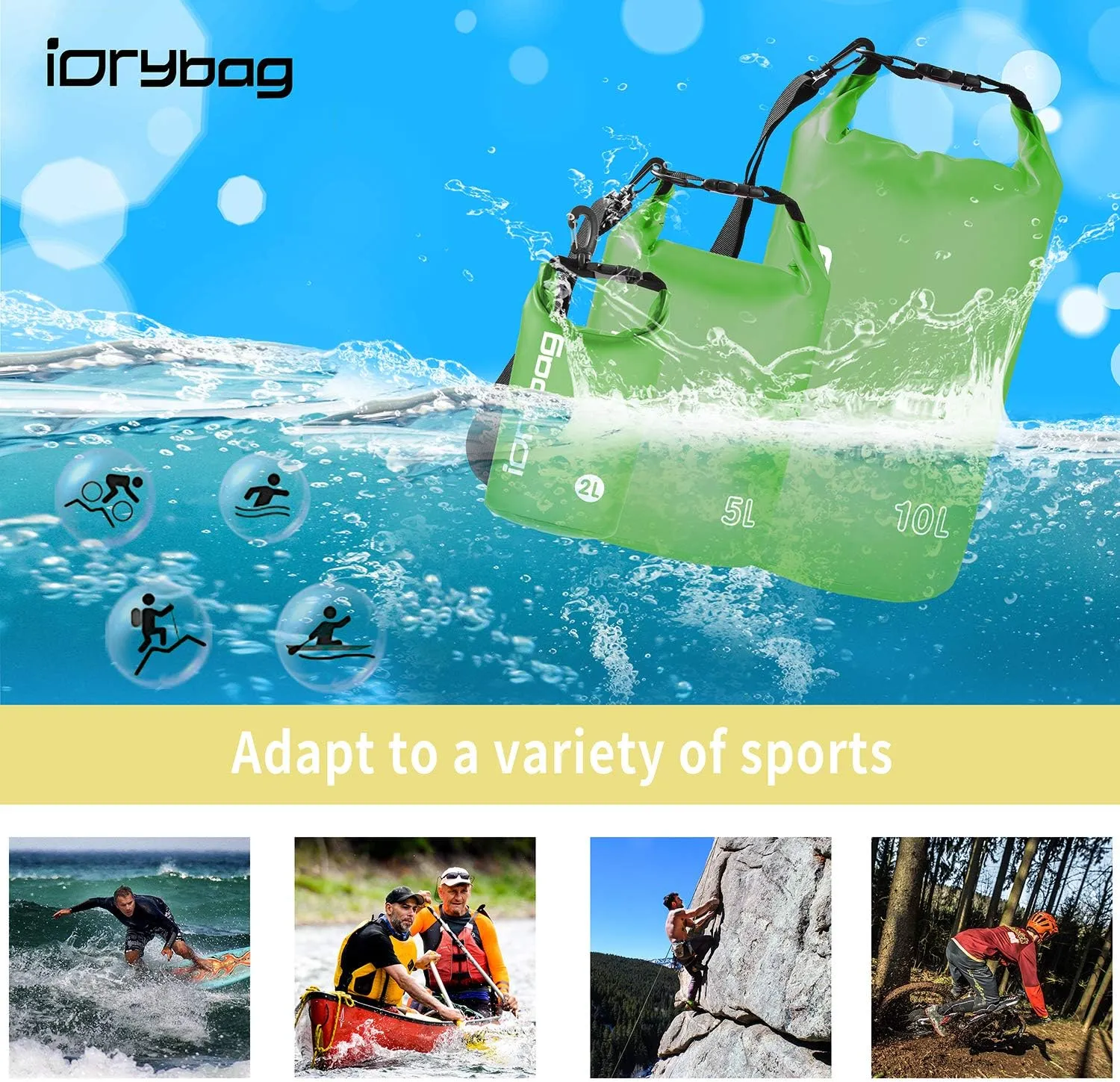IDRYBAG Clear Dry Bag Waterproof 2L/5L/10L/15L/20L, Small Dry Sack Waterproof Bag for Kayaking
