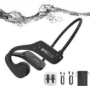 IFECCO Bone Conduction Headphones Swimming - IP68 Waterproof Headphones for Swimming Bluetooth 5.3,Wireless Open Ear Underwater Earbuds with 32G Mp3 Built-in Mic for Sport Running Cycling