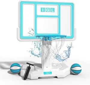 IGL Pool Basketball Hoop Outdoor, Outdoor Poolside Basketball Hoop, Base & Stand Double Water Storage with 2 Ball & Inflator, Stainless Steel Basketball Rim, Fixed Height