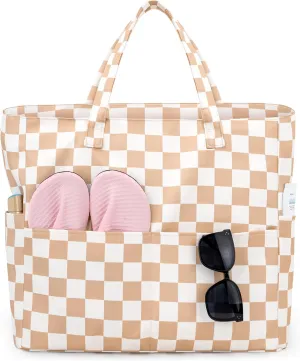 Iioscre Beach Bag for Women, Large Beach Tote Bag with Zipper Pockets, Waterproof Sandproof Swim Bag Pool Vacation Travel