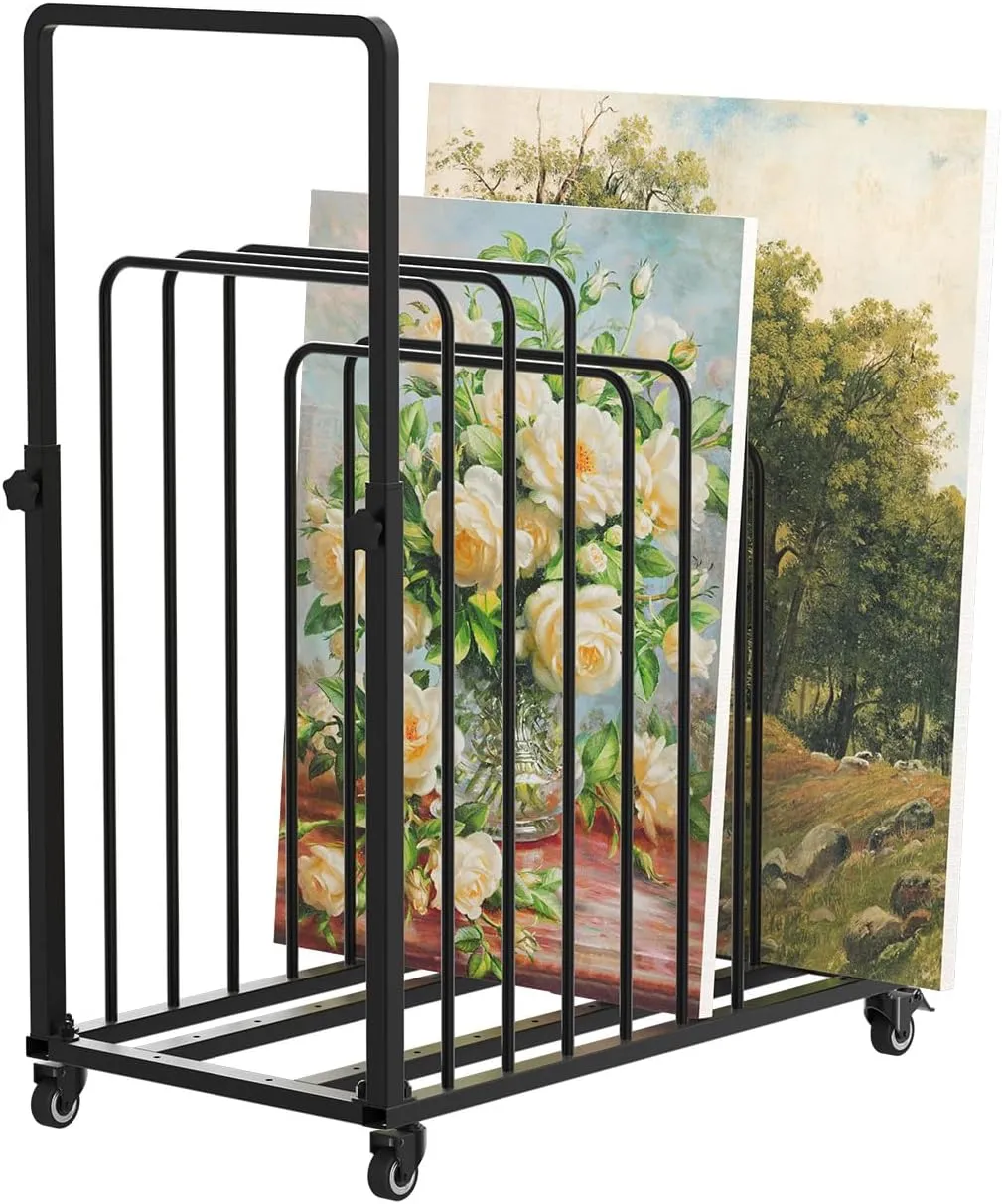 ikare Art Canvas Storage Rack, Black Art Canvas Storage Rack,Art Storage,Metal Canvas Rack Art Storage with Handle & Caster Wheels