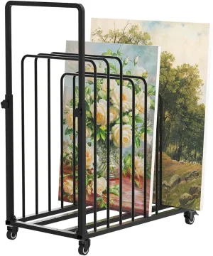 ikare Art Canvas Storage Rack, Black Art Canvas Storage Rack,Art Storage,Metal Canvas Rack Art Storage with Handle & Caster Wheels