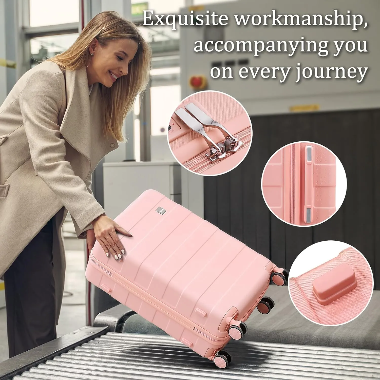 imiomo 28 IN Large Luggage, Suitcase with Spinner Wheels, Hardside 3PCS Set Lightweight Rolling Travel Luggage with TSA Lock(28"/Pink)
