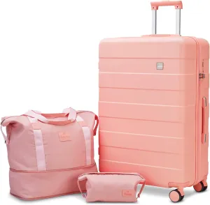 imiomo 28 IN Large Luggage, Suitcase with Spinner Wheels, Hardside 3PCS Set Lightweight Rolling Travel Luggage with TSA Lock(28"/Pink)