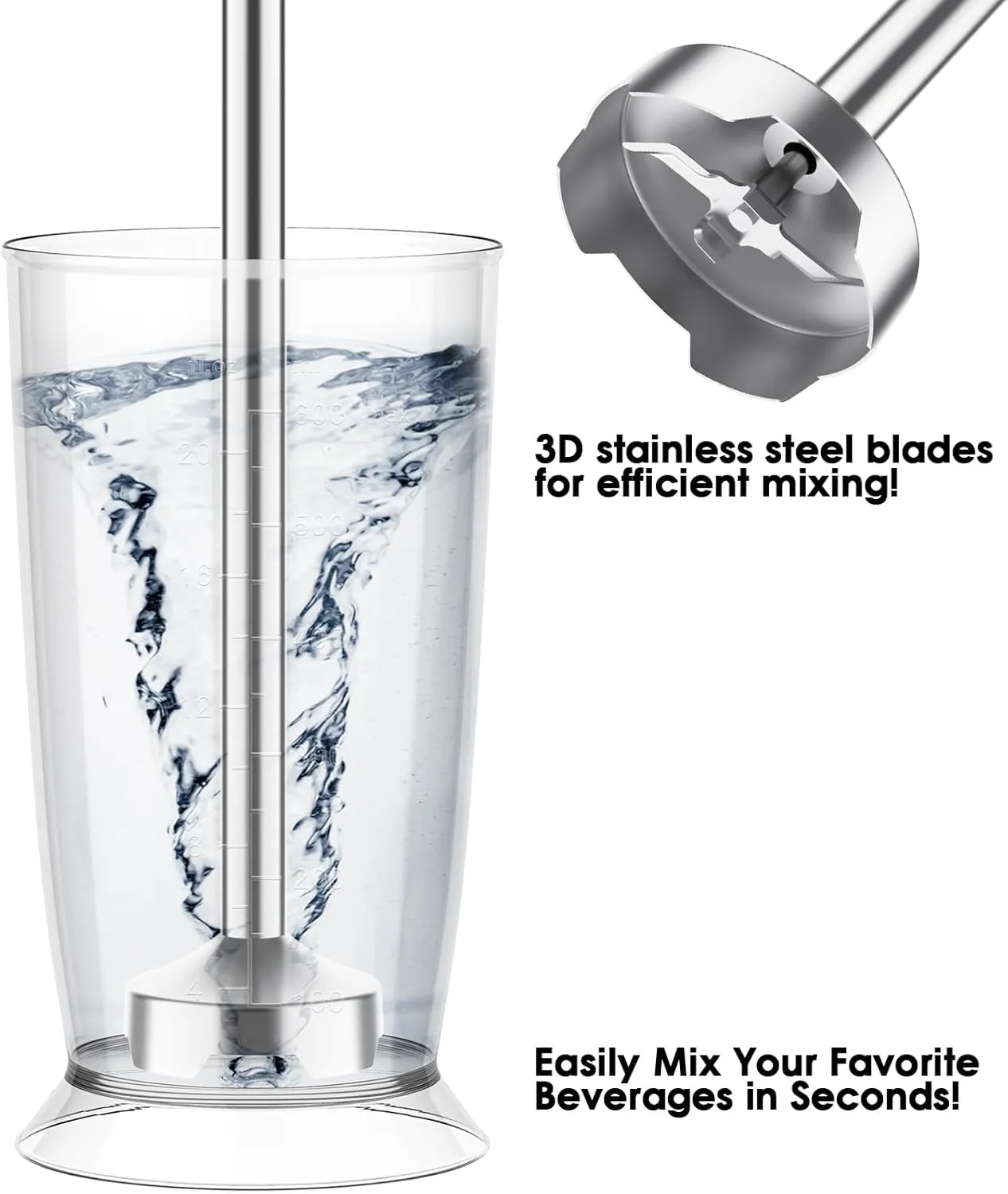 Immersion Blender Handheld for Kitchen,Emulsion Blender Handheld,6 Speed Electric Hand Mixer with BPA Free Attachments:Chopper Bowl,Whisk,Milk Frother,Measuring Cup