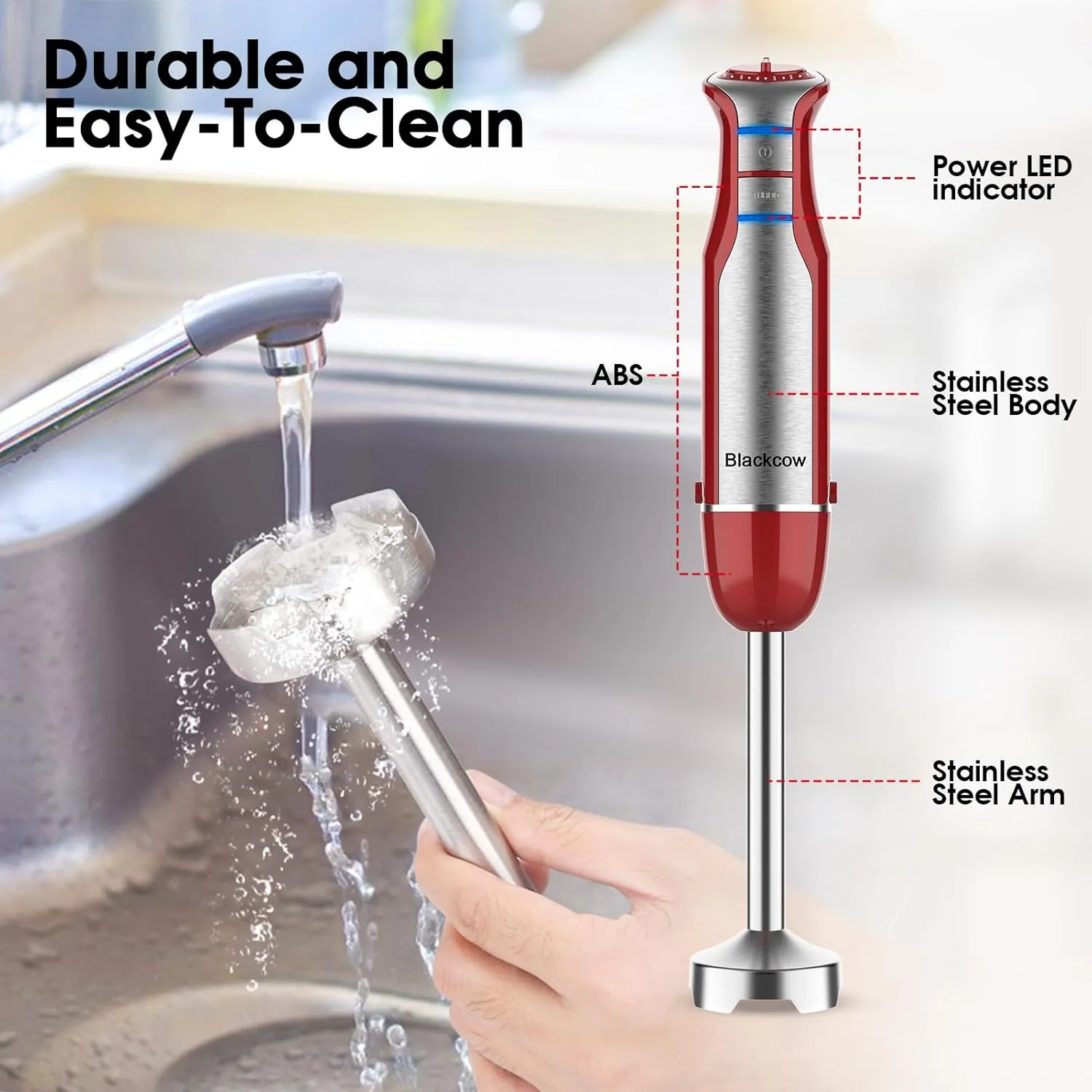 Immersion Blender Handheld,800W Powerful Electric Hand Blender with 6-Speed&Turbo,Electric Mixer Handheld for kitchen,Smoothie,Soup,Baby Food,Puree,Drinks,RoseRed