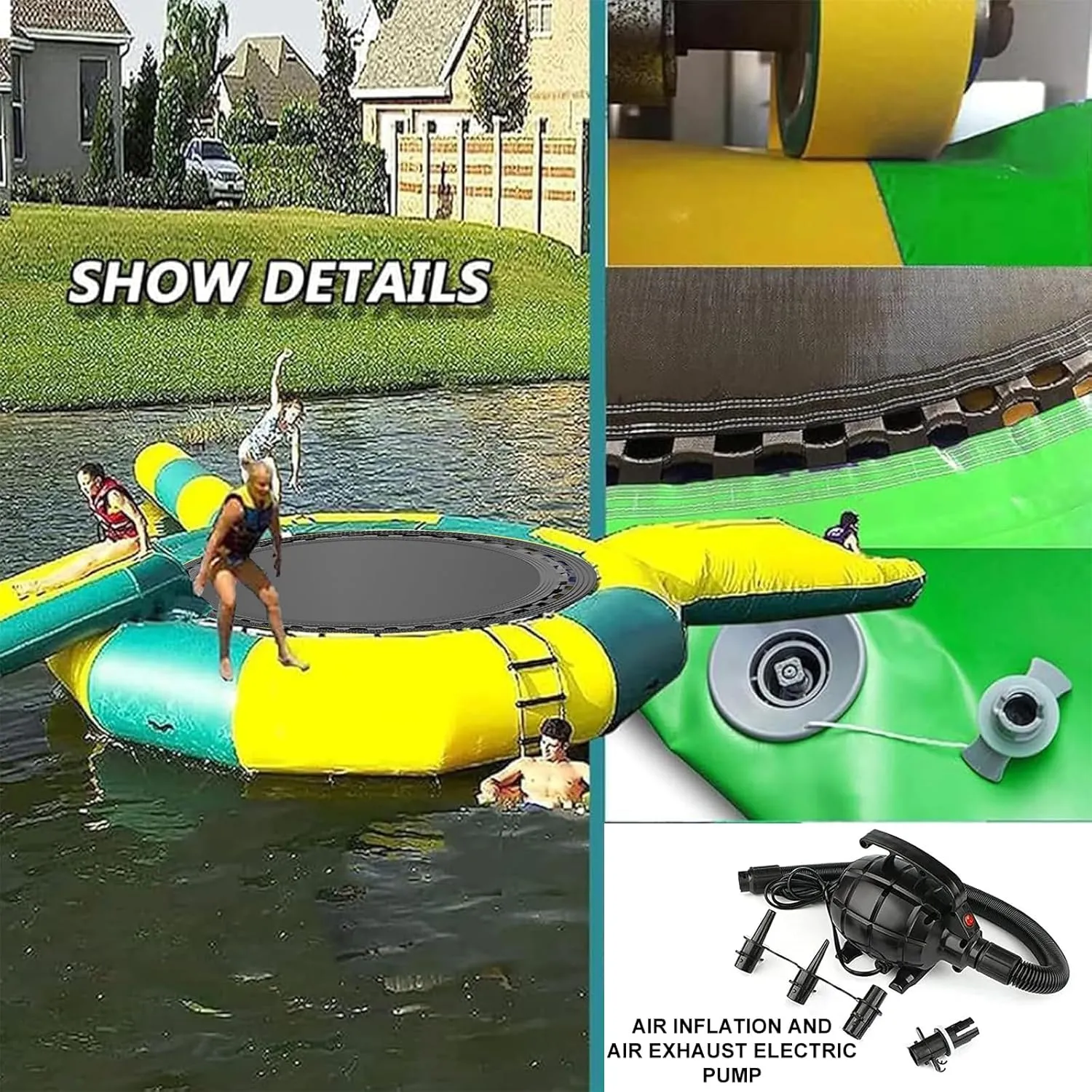 Inflatable Water Lake Trampoline, Inflatable Bounce Swimming Platform with Slide Tube and Diving Pillow Bag, Water Park Float Jumper Toys for Adults and Kids