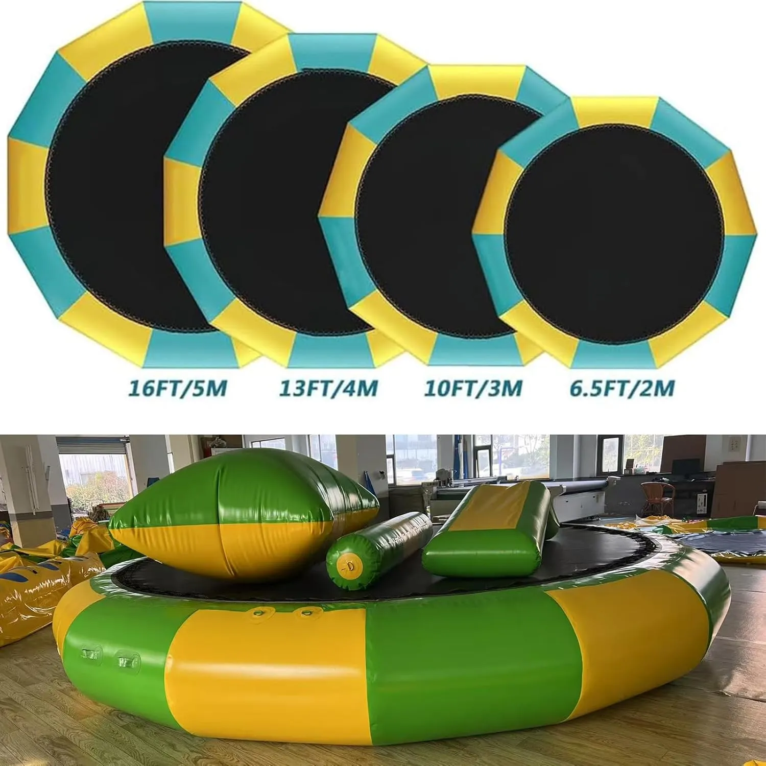 Inflatable Water Lake Trampoline, Inflatable Bounce Swimming Platform with Slide Tube and Diving Pillow Bag, Water Park Float Jumper Toys for Adults and Kids