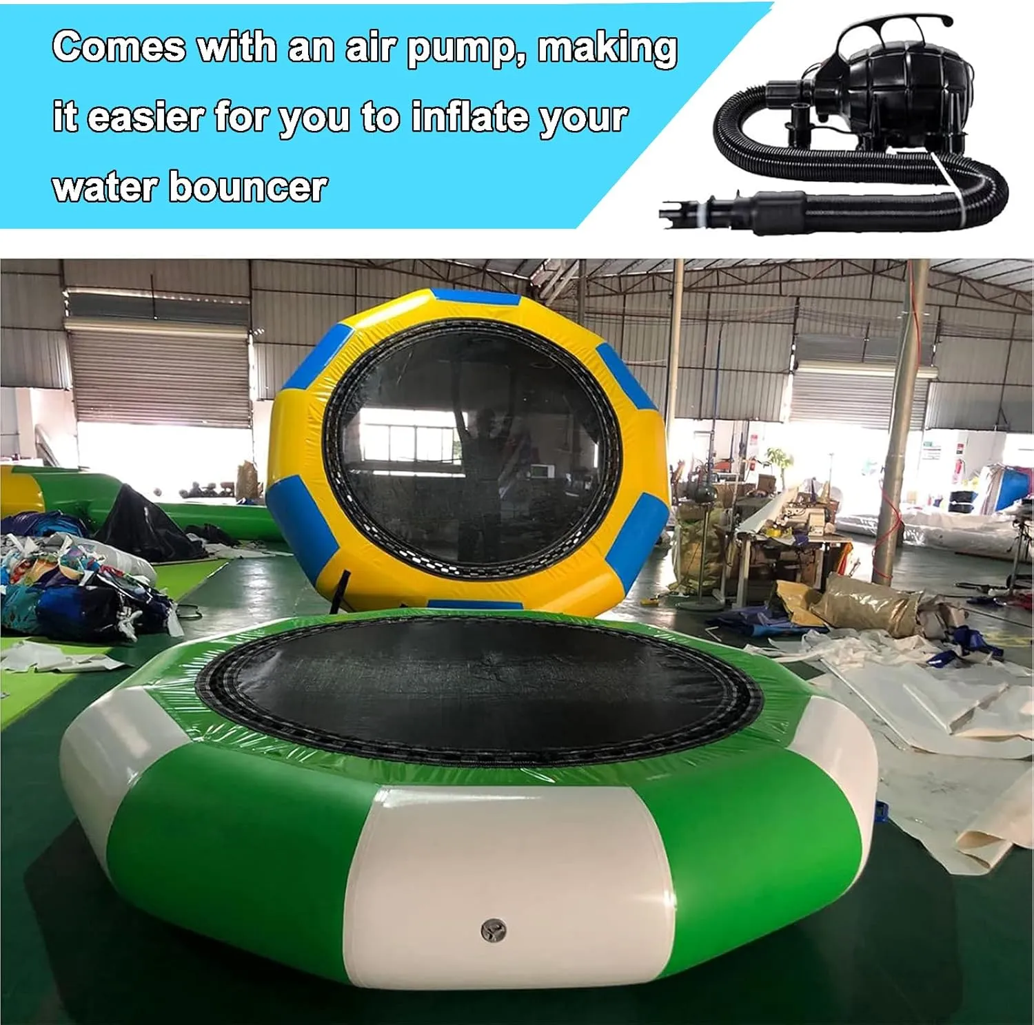 Inflatable Water Lake Trampoline, Inflatable Bounce Swimming Platform with Slide Tube and Diving Pillow Bag, Water Park Float Jumper Toys for Adults and Kids