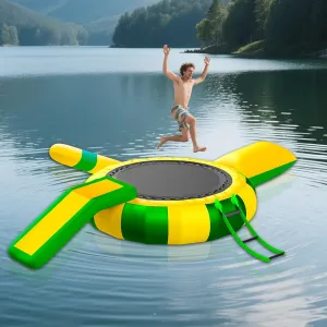 Inflatable Water Lake Trampoline, Inflatable Bounce Swimming Platform with Slide Tube and Diving Pillow Bag, Water Park Float Jumper Toys for Adults and Kids