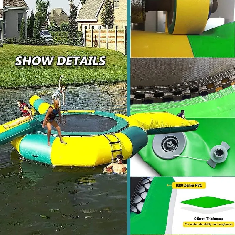 Inflatable Water Trampoline with Slide, Lake Trampoline,Tube, Jumping Pillow and Bag - Bouncing Platform for Water Park Games - Available in 6.5FT, 10FT, 13FT, 16FT Sizes