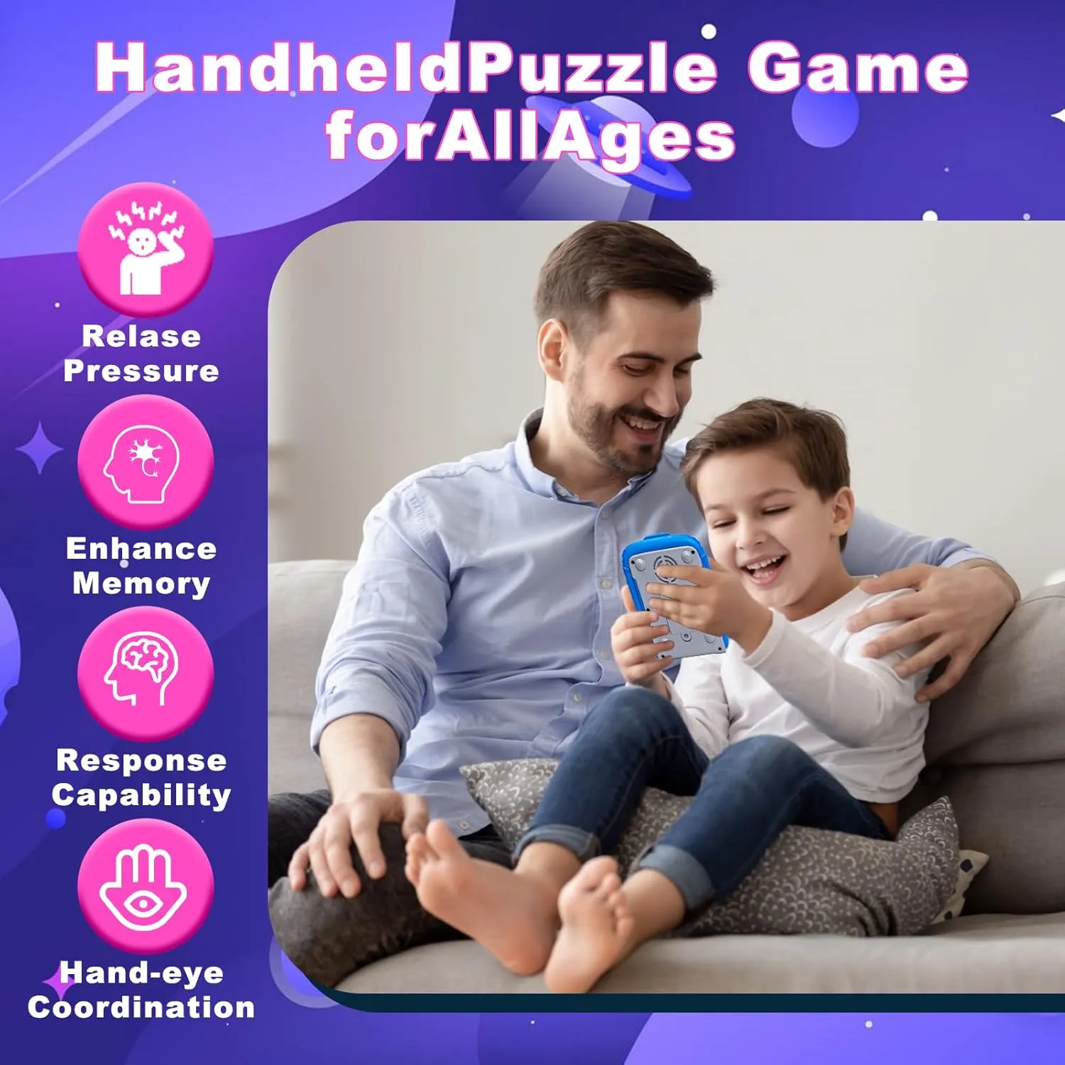 Interactive Rhythm Game Machine for Kids, Handheld Music & Light Puzzle Toy, Quick Push Pop Game for Children Aged 3-9 (Blue)