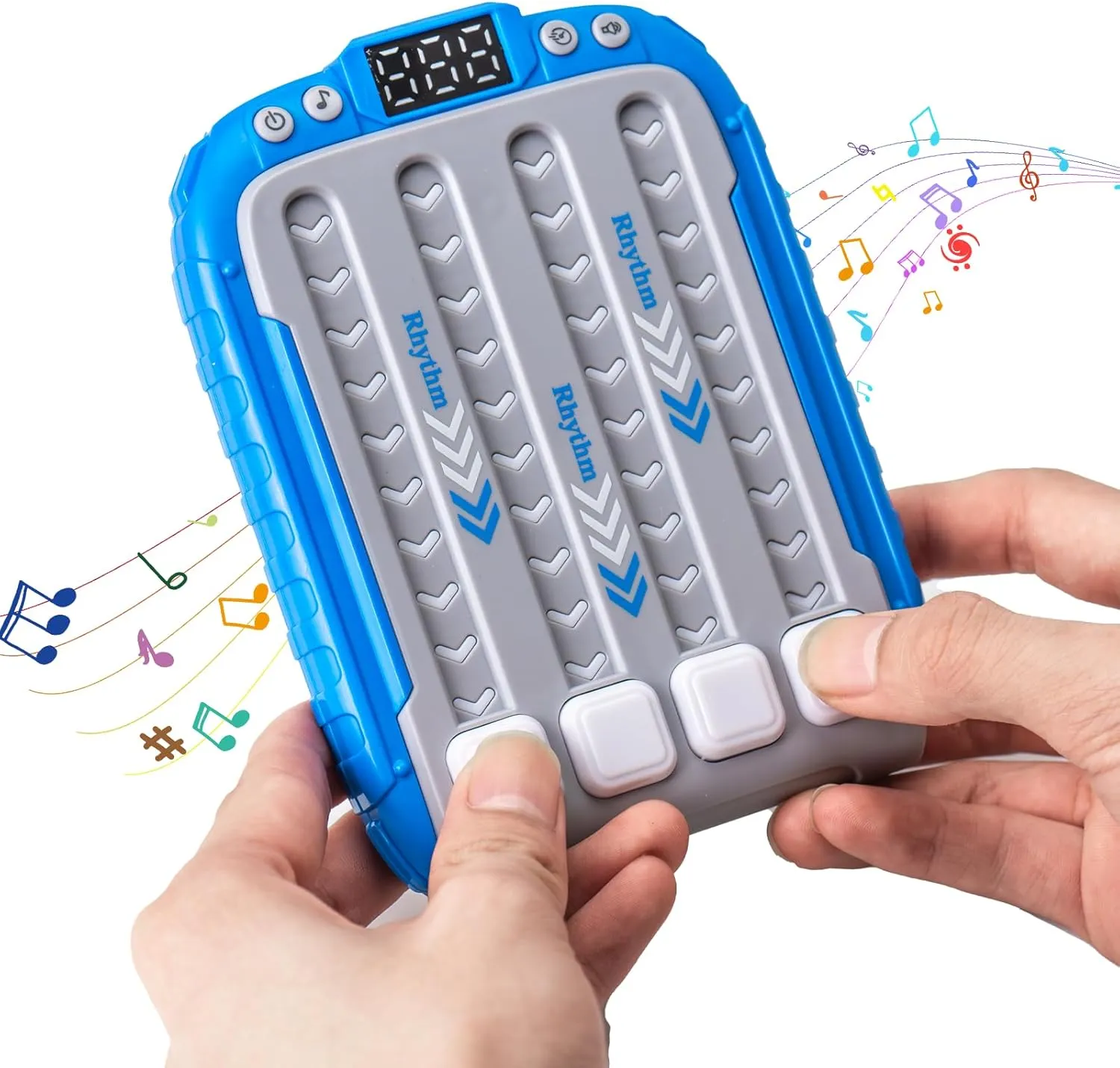 Interactive Rhythm Game Machine for Kids, Handheld Music & Light Puzzle Toy, Quick Push Pop Game for Children Aged 3-9 (Blue)