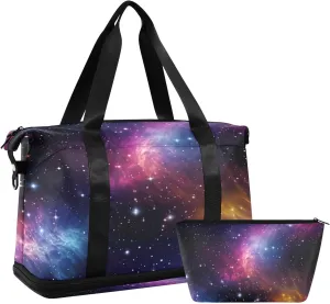 Interstellar Universe Sports Gym Bag with Waterproof Dry Wet Pocket, Travel Duffel Bag for Women Men，Workout Bag Fits Yoga, Swimming