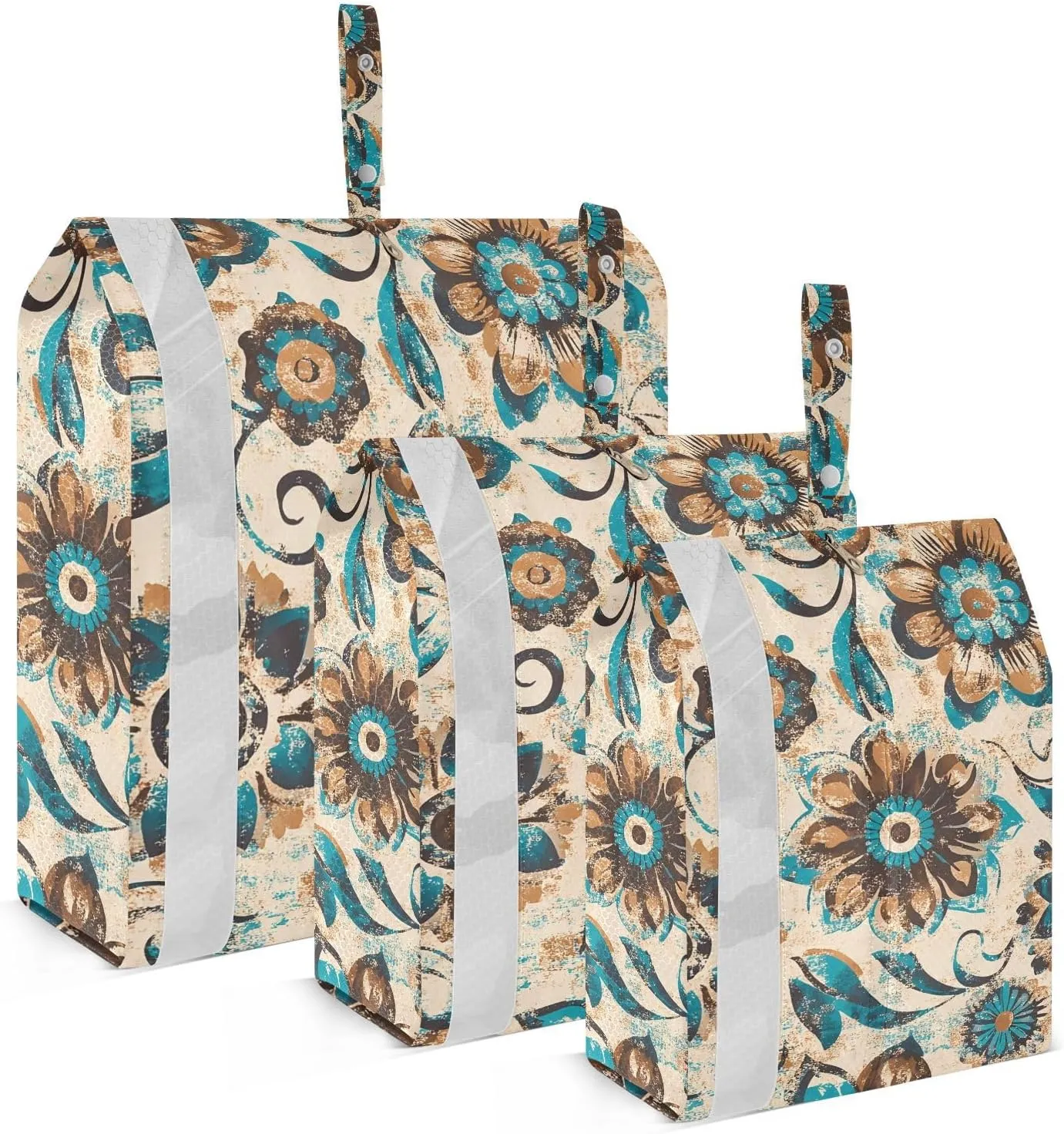 Intricate Bohemian Inspired Travel Storage Bag with Lanyard - Portable Lightweight Classified Storage Bag with Zipper, Dust and Waterproof Travel Packing Cube for Suitcase,3 Pieces