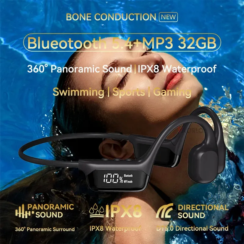 #IPX8 Waterproof Bone Conduction Wireless Headphone Bluetooth 5.4 32GB RAM MP3 Player HIFI Music Sport Swimming Headset With Mic