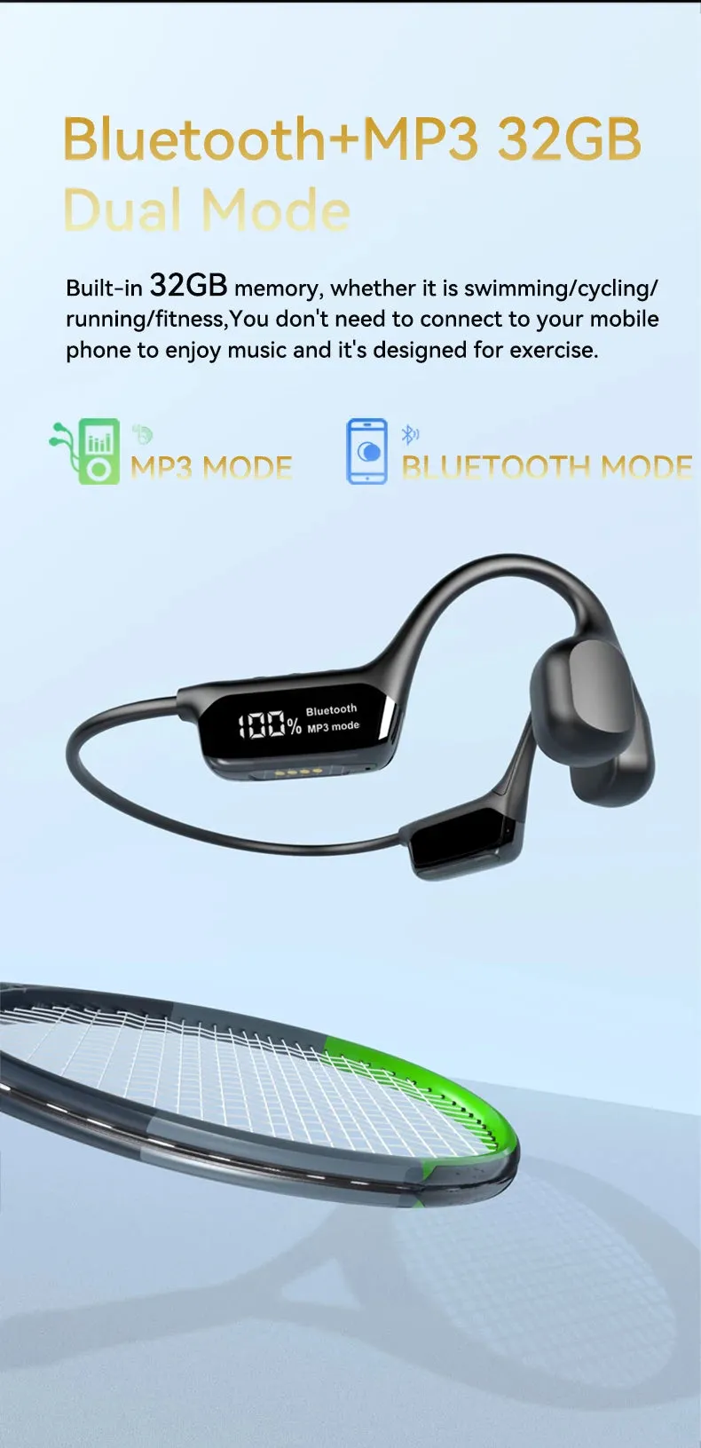 #IPX8 Waterproof Bone Conduction Wireless Headphone Bluetooth 5.4 32GB RAM MP3 Player HIFI Music Sport Swimming Headset With Mic