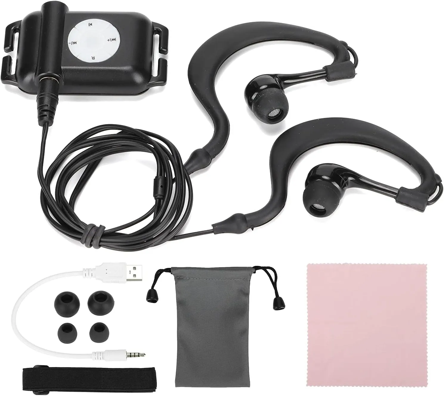 IPX8 Waterproof MP3 Player with Headphone, Sport Swim Music Player 8-10 Hours MP3/WMA Music Playback, 4GB Music Player with USB Cable, Bag for Swimming, Surfing, Running