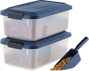 IRIS USA WeatherPro Airtight Pet Food Storage Container, Up to 14 lbs, Dog Cat Bird and Other Pet Food Storage Bin Keep Pests Out Translucent Body BPA Free Stackable, 2 Pack, Navy