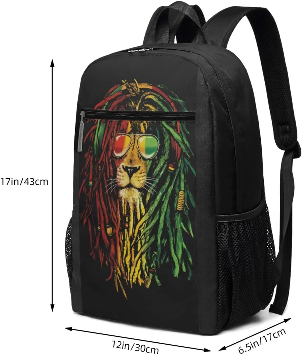 Jamaican Rasta Lion Flag Casual Backpacks Sports Backpack Large Capacity Travel Rucksack Laptop Daypack with Multi-Pockets Adjustable Strap Work Bag for Hiking