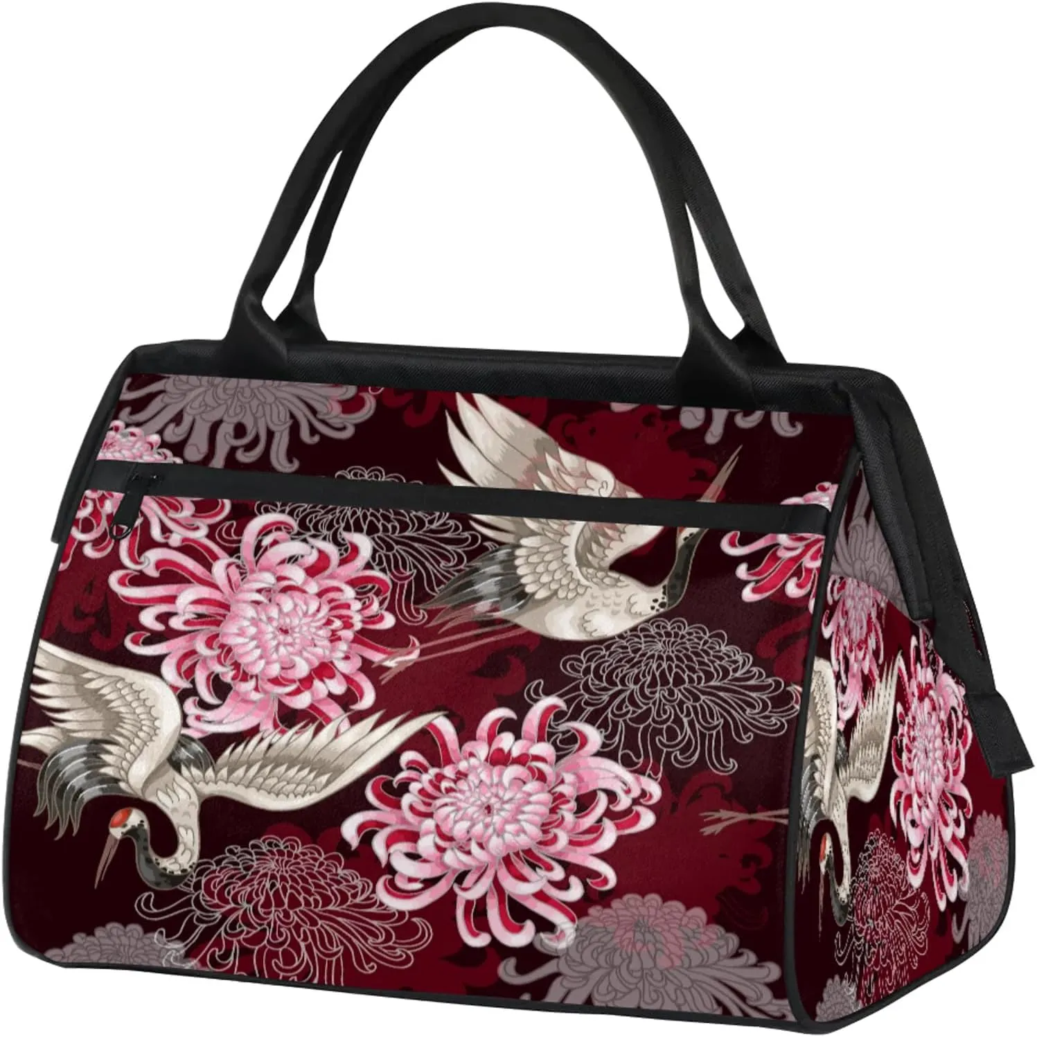 Japanese Flower Crane Large Travel Duffel Bag Gym Tote Bag for Women Men Waterproof Weekend Overnight Bag Carry On Tote Luggage with Pocket Personal Item Bags Sports Bag fit Travel Sports Gym Yoga