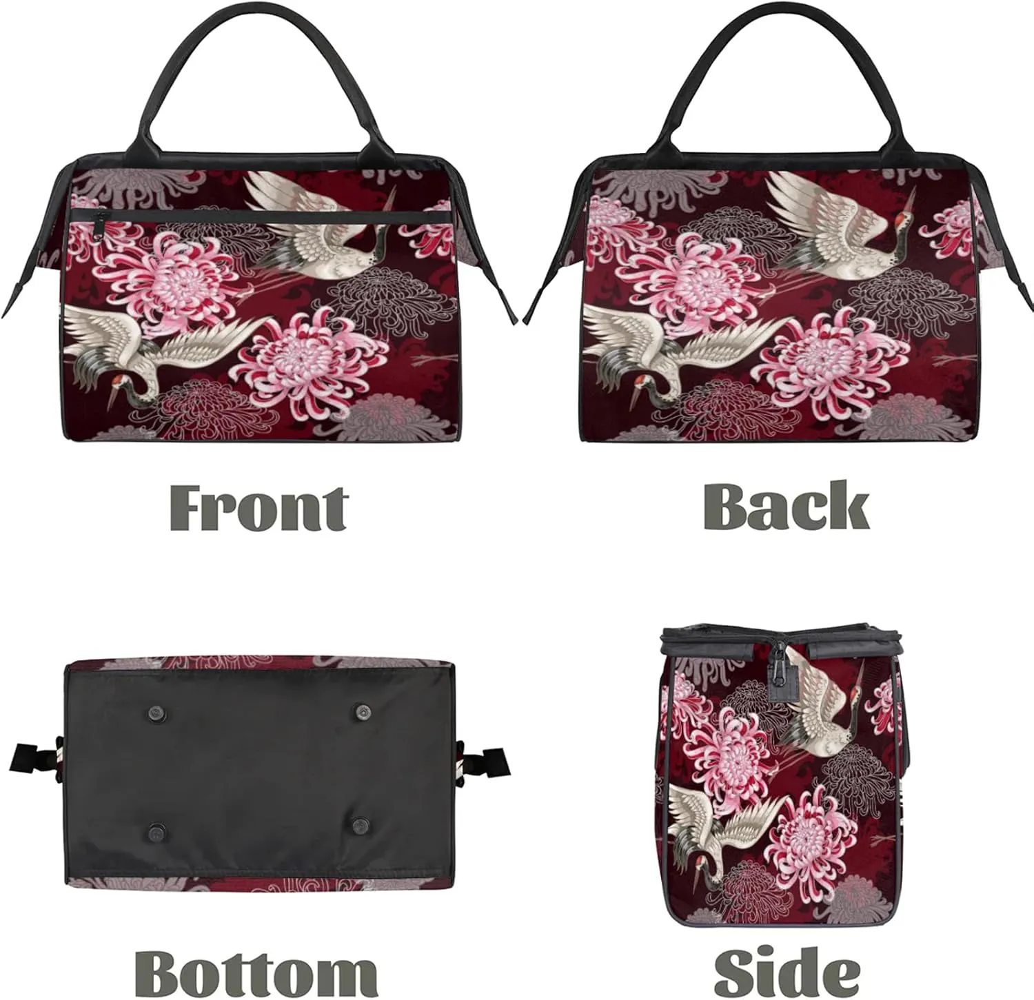 Japanese Flower Crane Large Travel Duffel Bag Gym Tote Bag for Women Men Waterproof Weekend Overnight Bag Carry On Tote Luggage with Pocket Personal Item Bags Sports Bag fit Travel Sports Gym Yoga