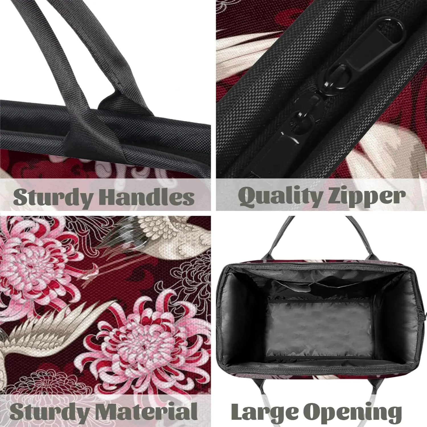 Japanese Flower Crane Large Travel Duffel Bag Gym Tote Bag for Women Men Waterproof Weekend Overnight Bag Carry On Tote Luggage with Pocket Personal Item Bags Sports Bag fit Travel Sports Gym Yoga