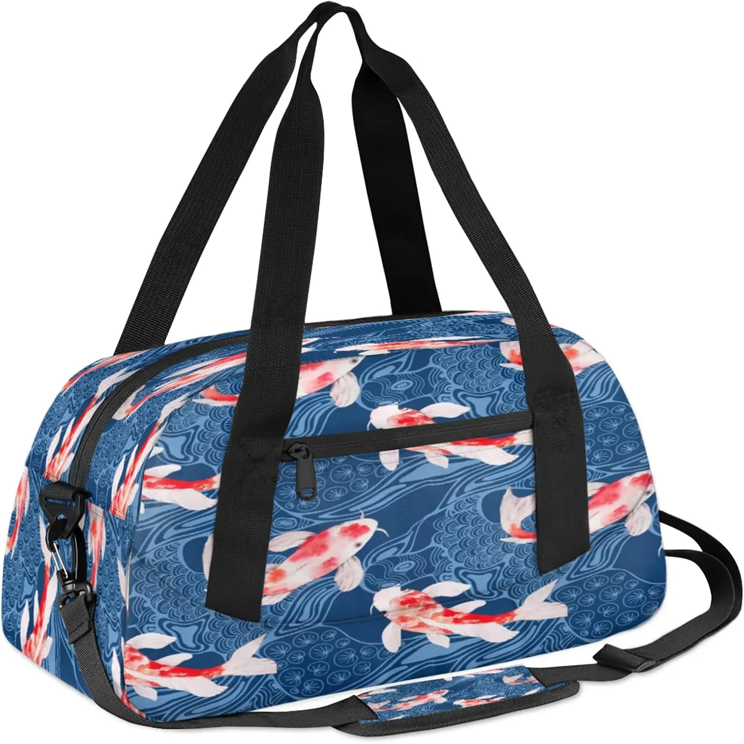 Japanese Koi Carps Kids Duffel Bag Lightweight Waterproof Sports Gym Bag with Front Zipper Pocket Foldable Weekender Overnight Bag for School Practice Gymnastic Ballet