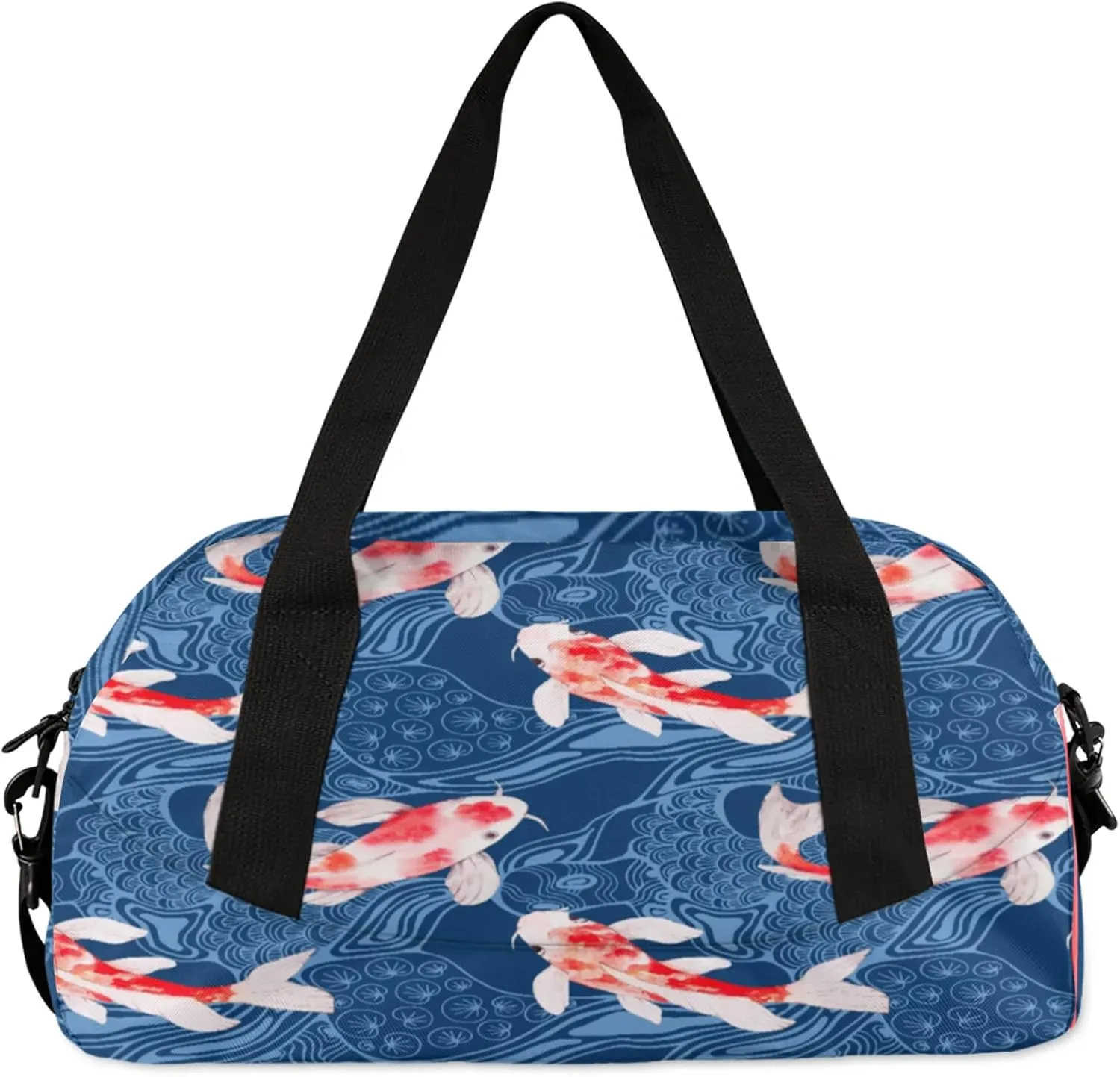 Japanese Koi Carps Kids Duffel Bag Lightweight Waterproof Sports Gym Bag with Front Zipper Pocket Foldable Weekender Overnight Bag for School Practice Gymnastic Ballet