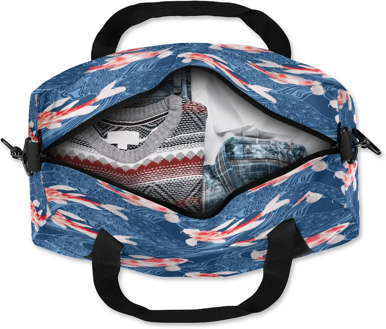 Japanese Koi Carps Kids Duffel Bag Lightweight Waterproof Sports Gym Bag with Front Zipper Pocket Foldable Weekender Overnight Bag for School Practice Gymnastic Ballet