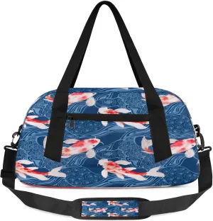 Japanese Koi Carps Kids Duffel Bag Lightweight Waterproof Sports Gym Bag with Front Zipper Pocket Foldable Weekender Overnight Bag for School Practice Gymnastic Ballet