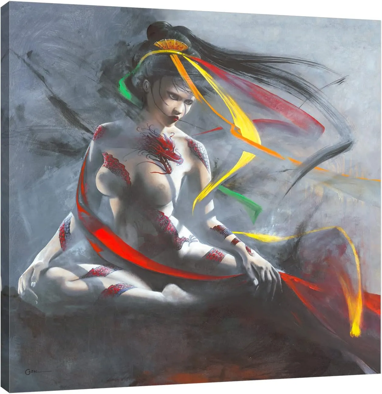 Jaxson Rea "Geisha I Gallery Wrapped Canvas by Cédric Cazal, 36" x 36"