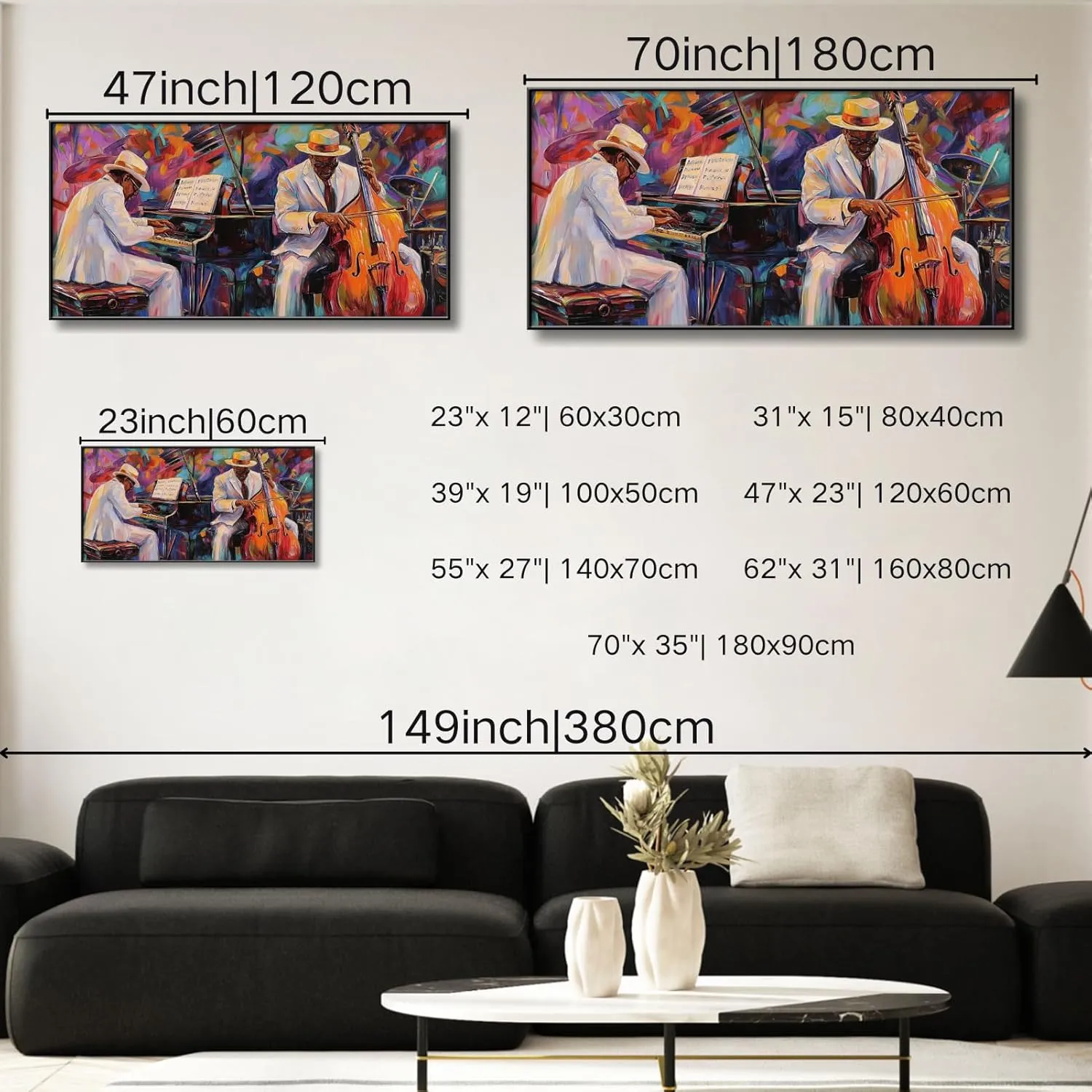 Jazz Canvas Wall Art, Abstract African Jazz Art Canvas Wall Art, Jazz Poster Canvas Print, Canvas Art Music, Jazz Club Painting, Big Canvas Wall Art Music, Music Wall Art, Music Artist Wall Decor (Gold Metal Framed, 62"x 31"| 160x80cm)