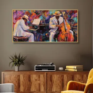 Jazz Canvas Wall Art, Abstract African Jazz Art Canvas Wall Art, Jazz Poster Canvas Print, Canvas Art Music, Jazz Club Painting, Big Canvas Wall Art Music, Music Wall Art, Music Artist Wall Decor (Gold Metal Framed, 62"x 31"| 160x80cm)