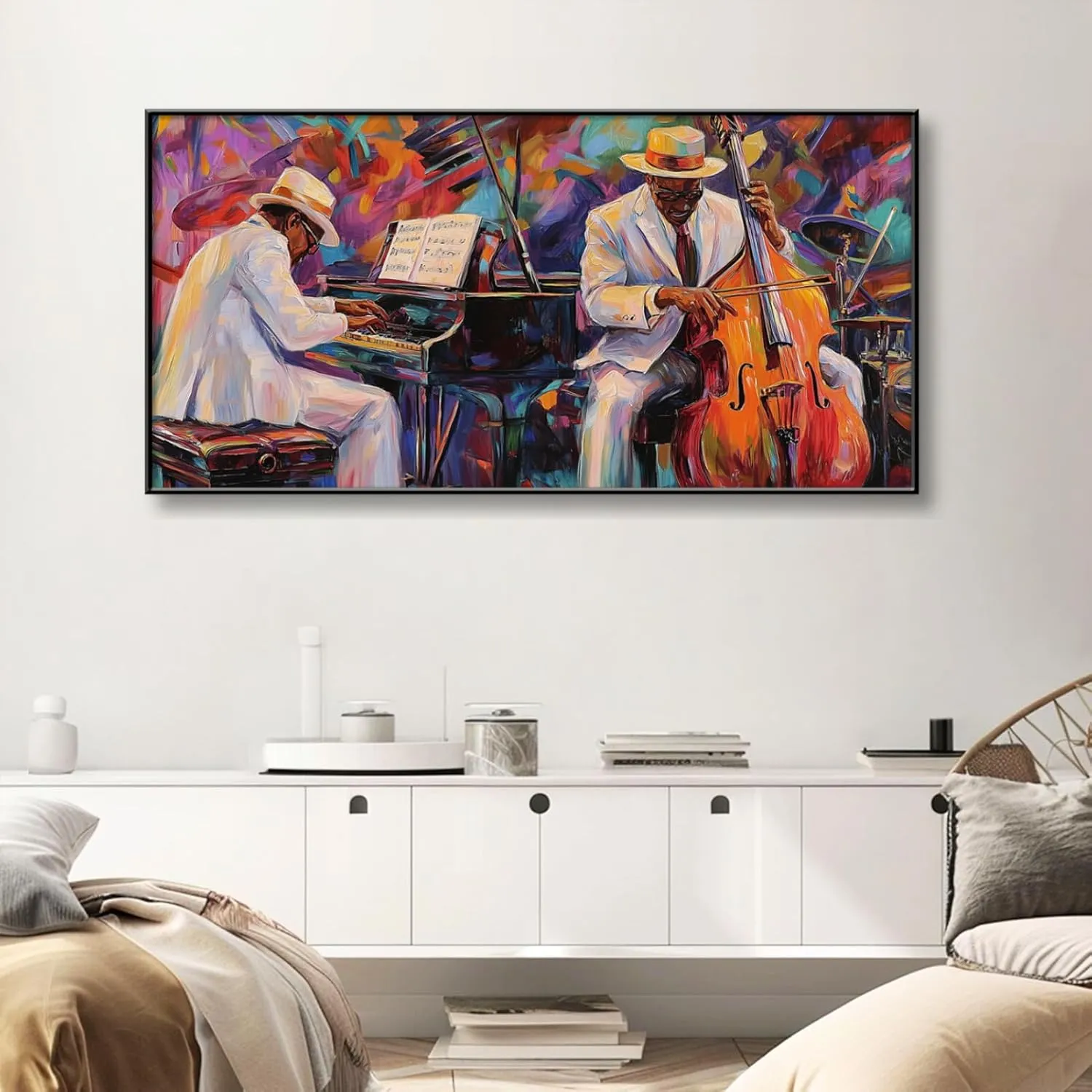 Jazz Canvas Wall Art, Abstract African Jazz Art Canvas Wall Art, Jazz Poster Canvas Print, Canvas Art Music, Jazz Club Painting, Big Canvas Wall Art Music, Music Wall Art, Music Artist Wall Decor (Gold Metal Framed, 62"x 31"| 160x80cm)
