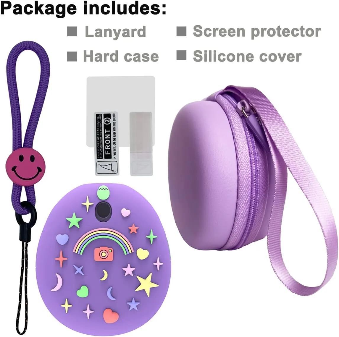 JCHPINE Hard Carrying Case and Silicone Cover Compatible with Tamagotchi Pix Interactive Virtual Pet Game Machine, Screen Film Protector for Tamagotchi Pix Accessories (Purple)