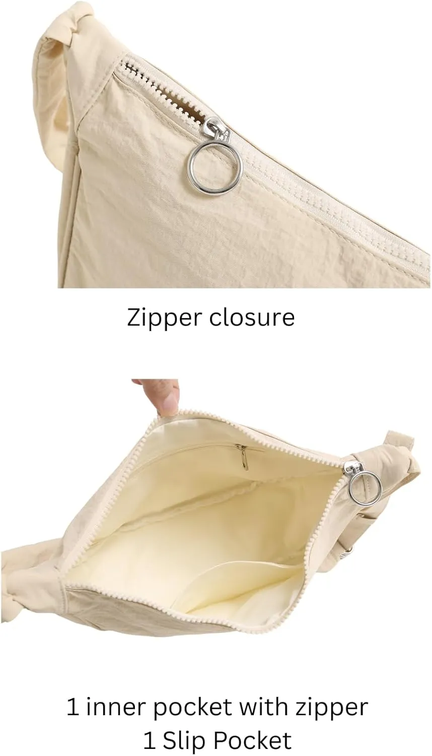 Jeelow Small Canvas Crescent Tote Handbag Mini Crossbody Cellphone Sling Bag Purses With Adjustable Strap & Zipper