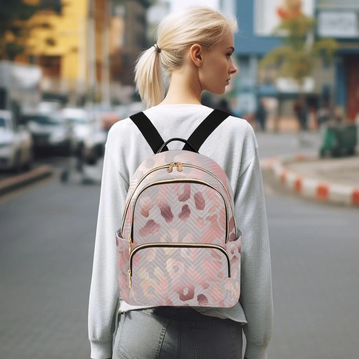 JIPONI Gradient Laser Leopard Small Backpack for Women, Travel Purse Back Pack, Casual Daypack, Lightweight Bag-M
