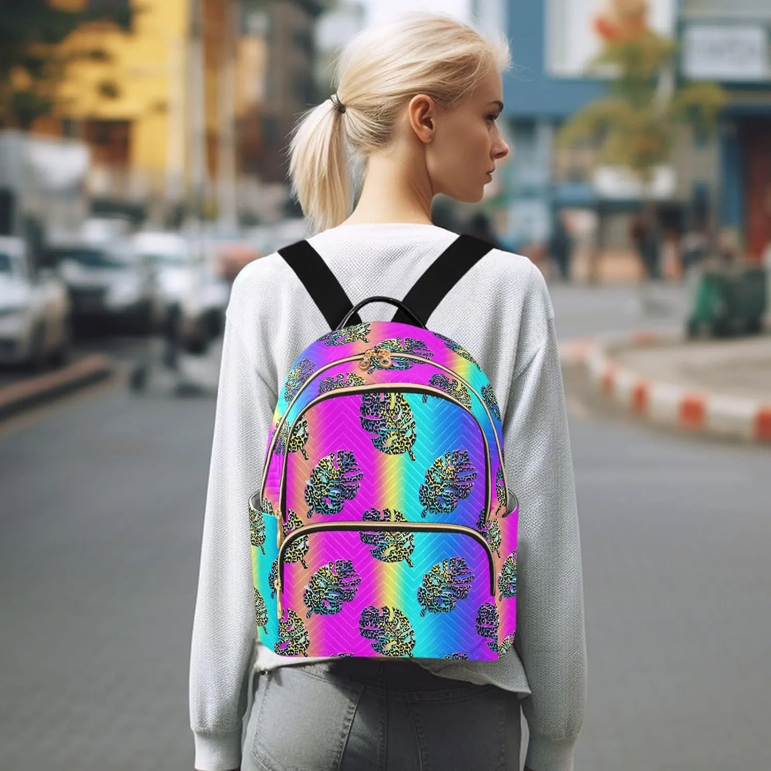 JIPONI Laser Turtle Shell Leaf Small Backpack for Women, Travel Purse Back Pack, Casual Daypack, Lightweight Bag-S