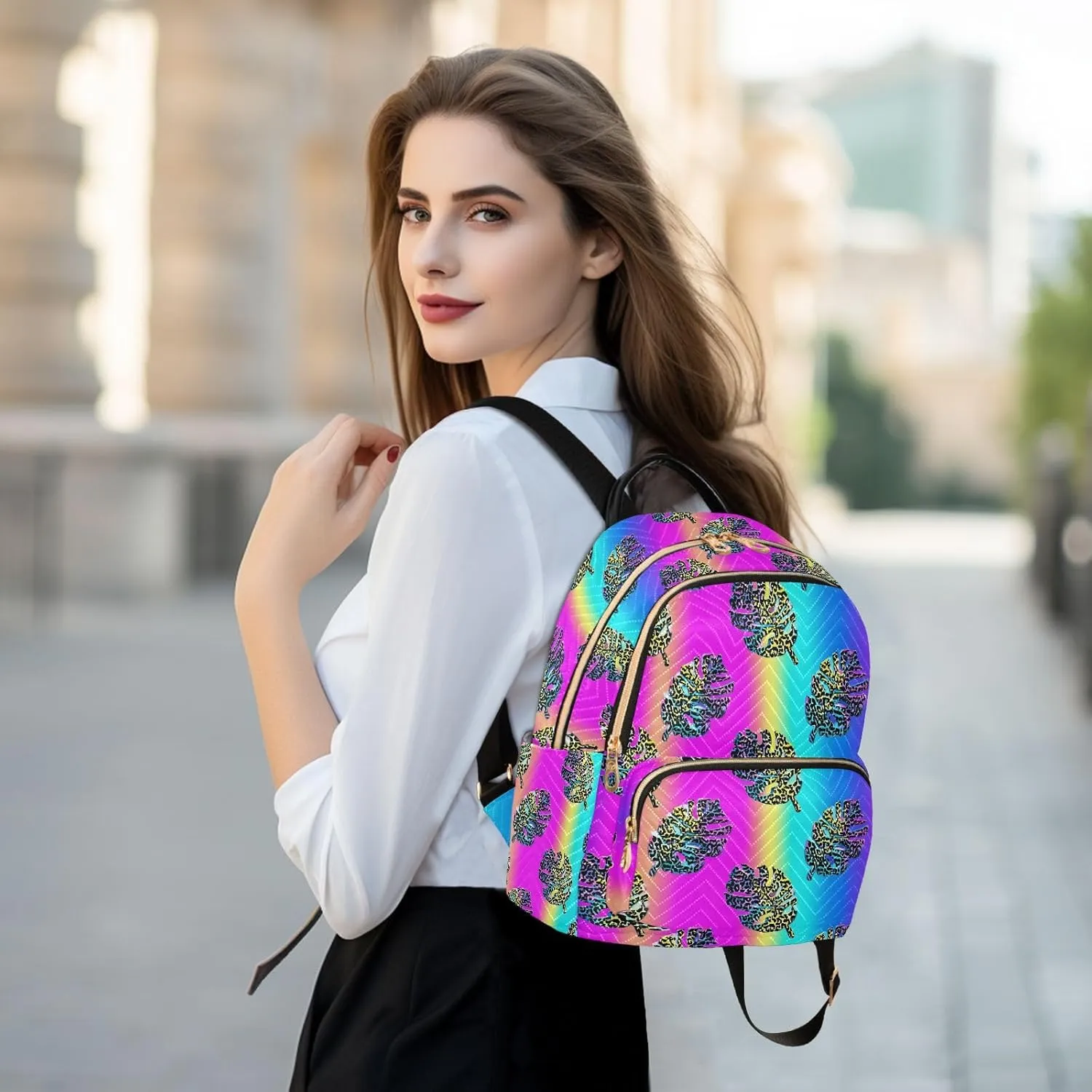 JIPONI Laser Turtle Shell Leaf Small Backpack for Women, Travel Purse Back Pack, Casual Daypack, Lightweight Bag-S