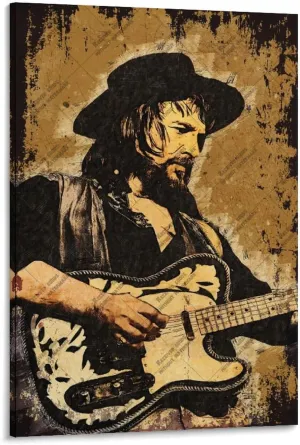 JJDAKUN Country Musician Waylon_Jennings Vintage Art Decorative Painting Canvas Wall Art Poster Home Bedroom Decoration 16x24inch(40x60cm) Frame-style