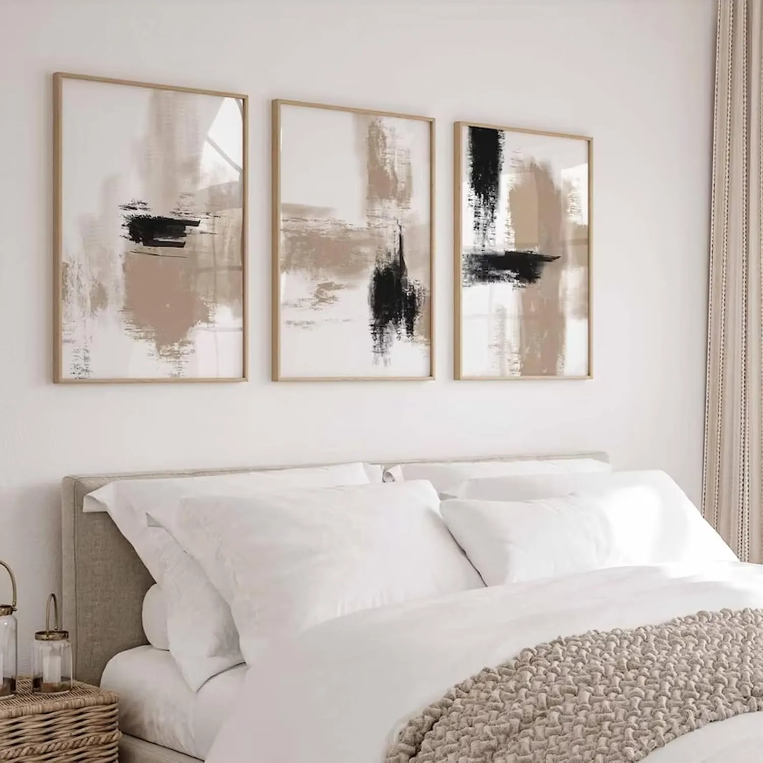 Joocrise Beige Abstract Wall Art Painting Set of 3 Neutral Canvas Wall Art Prints Black Beige Modern Wall Decor Minimalist Art Pictures Abstract Modern Artwork for Room Bedroom 12x16 Inch Unframed