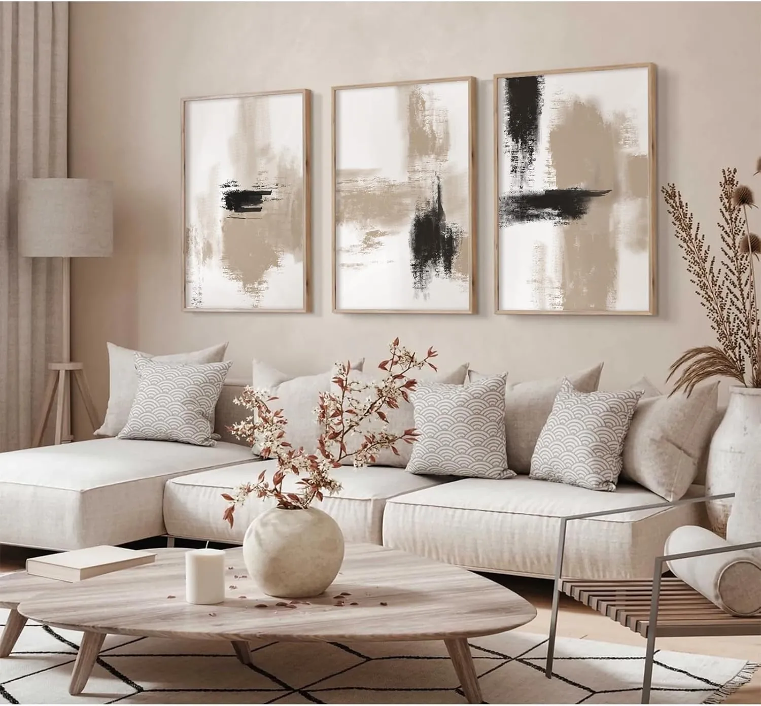 Joocrise Beige Abstract Wall Art Painting Set of 3 Neutral Canvas Wall Art Prints Black Beige Modern Wall Decor Minimalist Art Pictures Abstract Modern Artwork for Room Bedroom 12x16 Inch Unframed