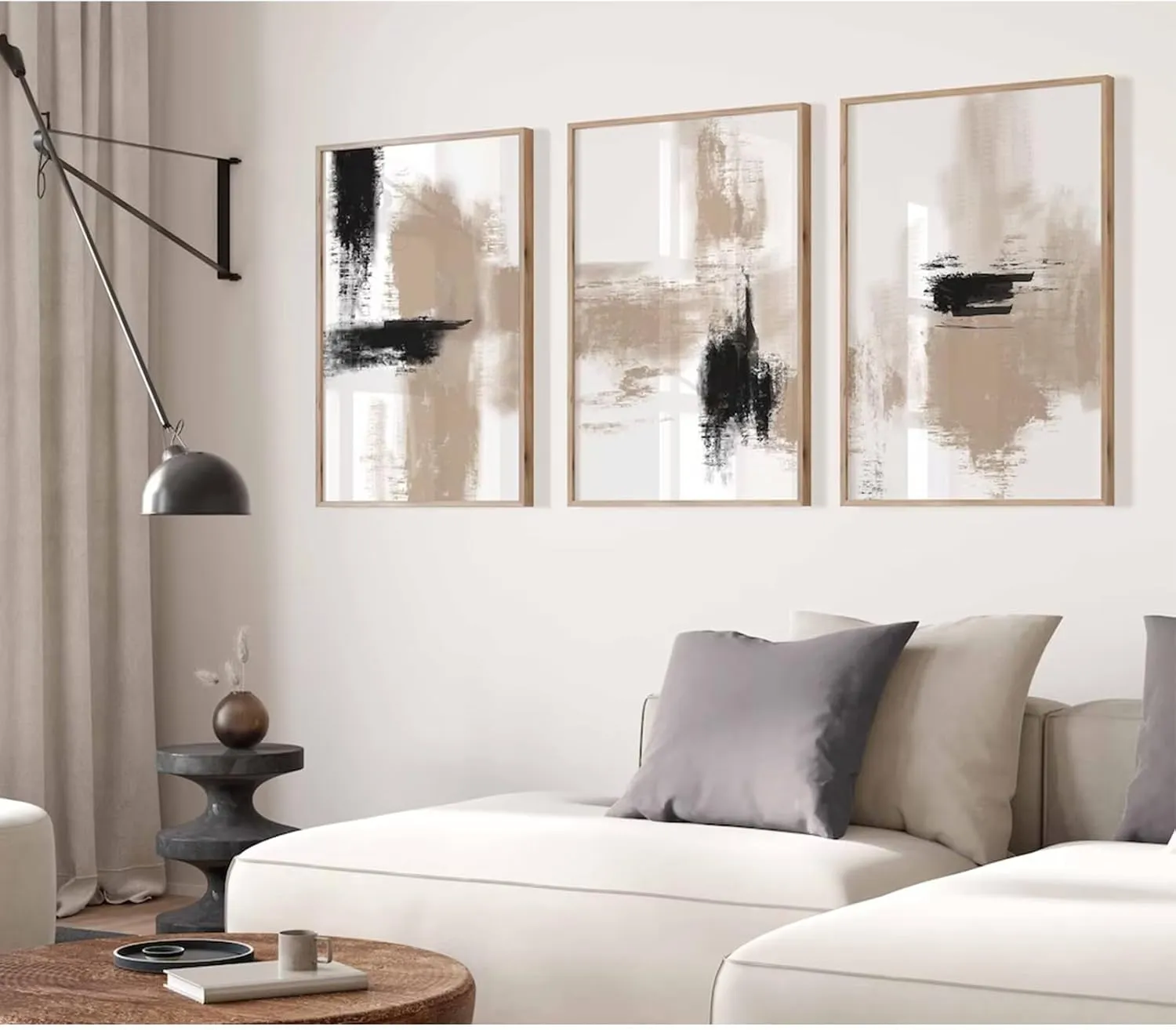 Joocrise Beige Abstract Wall Art Painting Set of 3 Neutral Canvas Wall Art Prints Black Beige Modern Wall Decor Minimalist Art Pictures Abstract Modern Artwork for Room Bedroom 12x16 Inch Unframed