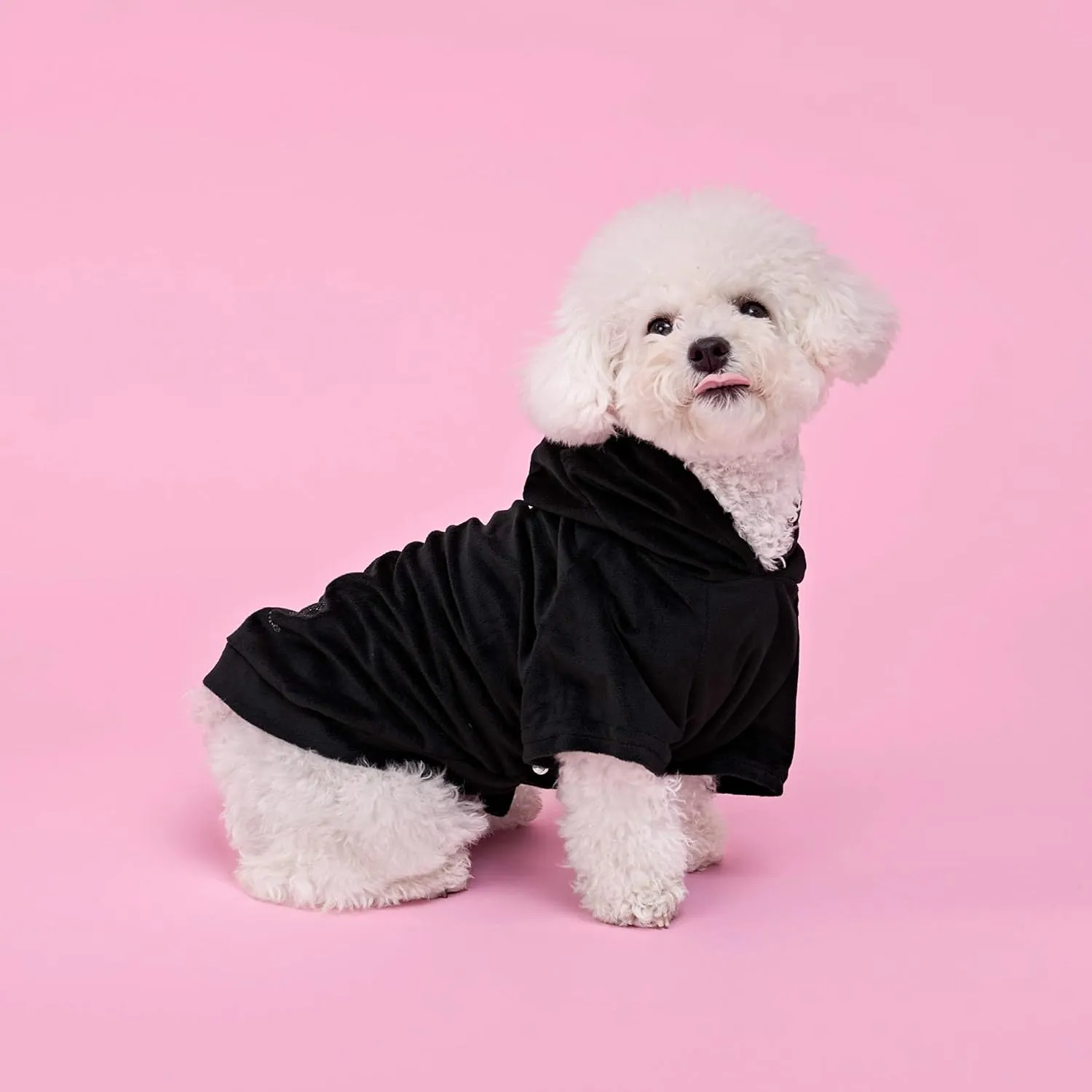 Juicy Couture Bling Velour Pet Hoodie - Black - XS/S (2-7 lbs.) - Pet Hoodies for Small Dogs or Cats