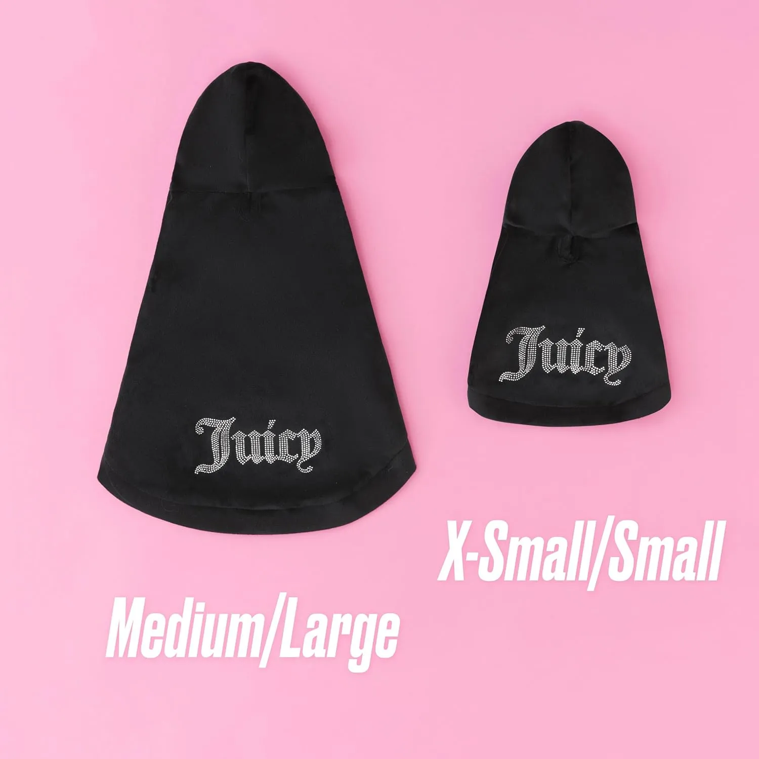 Juicy Couture Bling Velour Pet Hoodie - Black - XS/S (2-7 lbs.) - Pet Hoodies for Small Dogs or Cats