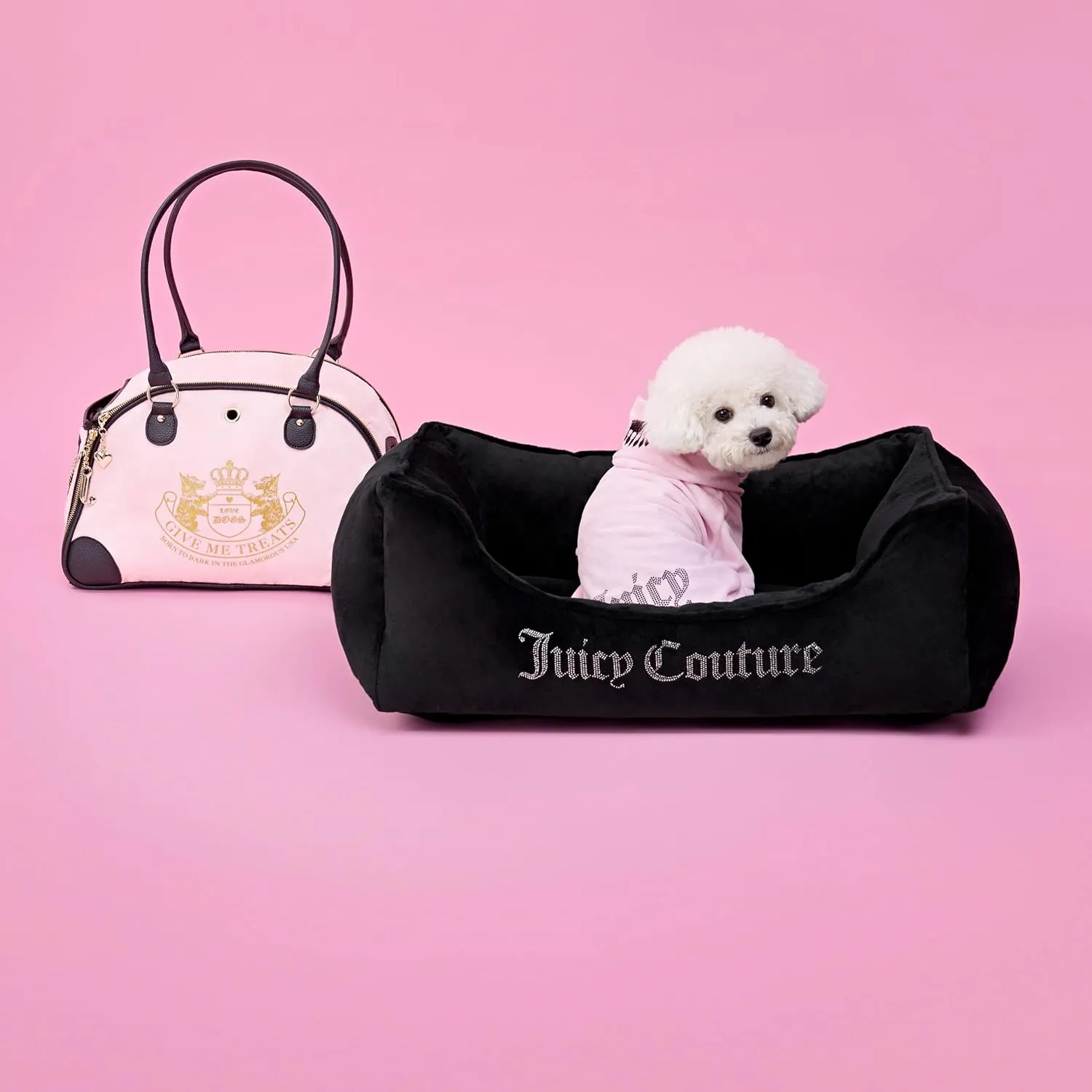 Juicy Couture Bling Velour Pet Hoodie - Black - XS/S (2-7 lbs.) - Pet Hoodies for Small Dogs or Cats