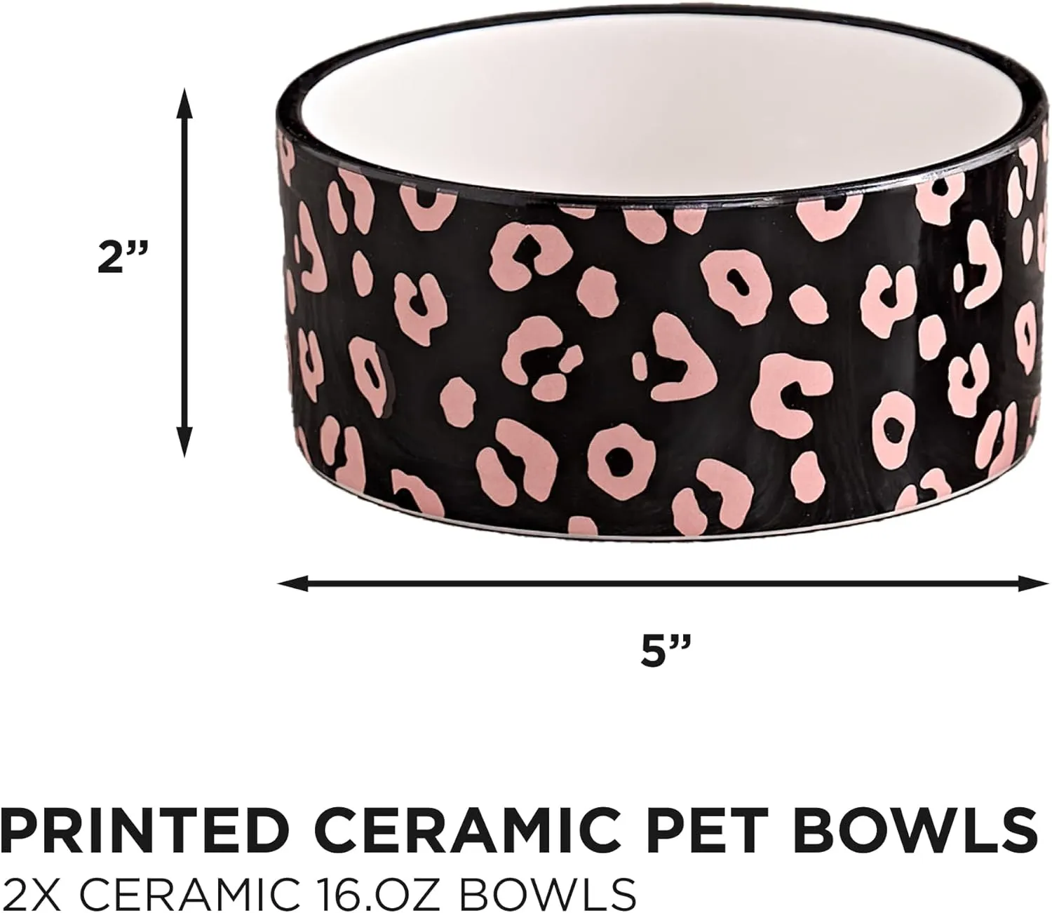 Juicy Couture Give Me Treats Pet Bowl Set - Black Leopard 16 oz - Ceramic Set of 2 Bowls